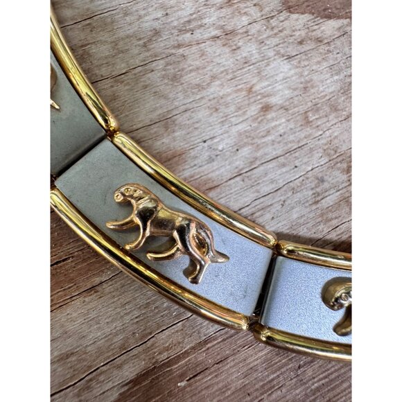 Gold & Silver Panther Link Collar Necklace With Hinged Clasp - Picture 2 of 7